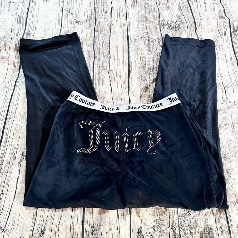 Juicy Couture Y2K Black Velour Lounge Pants With Graphics on Bum Size Medium